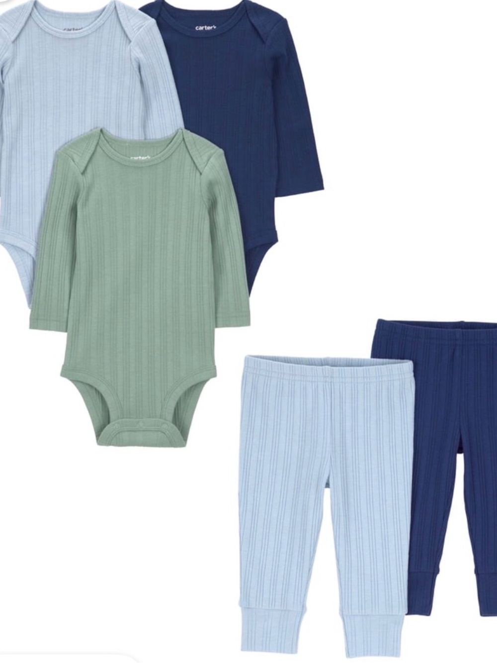 TWO sets -Carter's Ribbed 5-Piece Bodysuits & Pants - 10 pcs total New With Tags